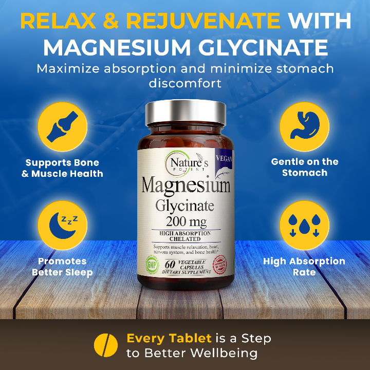Nature's Potent Magnesium Glycinate 200mg supplement bottle