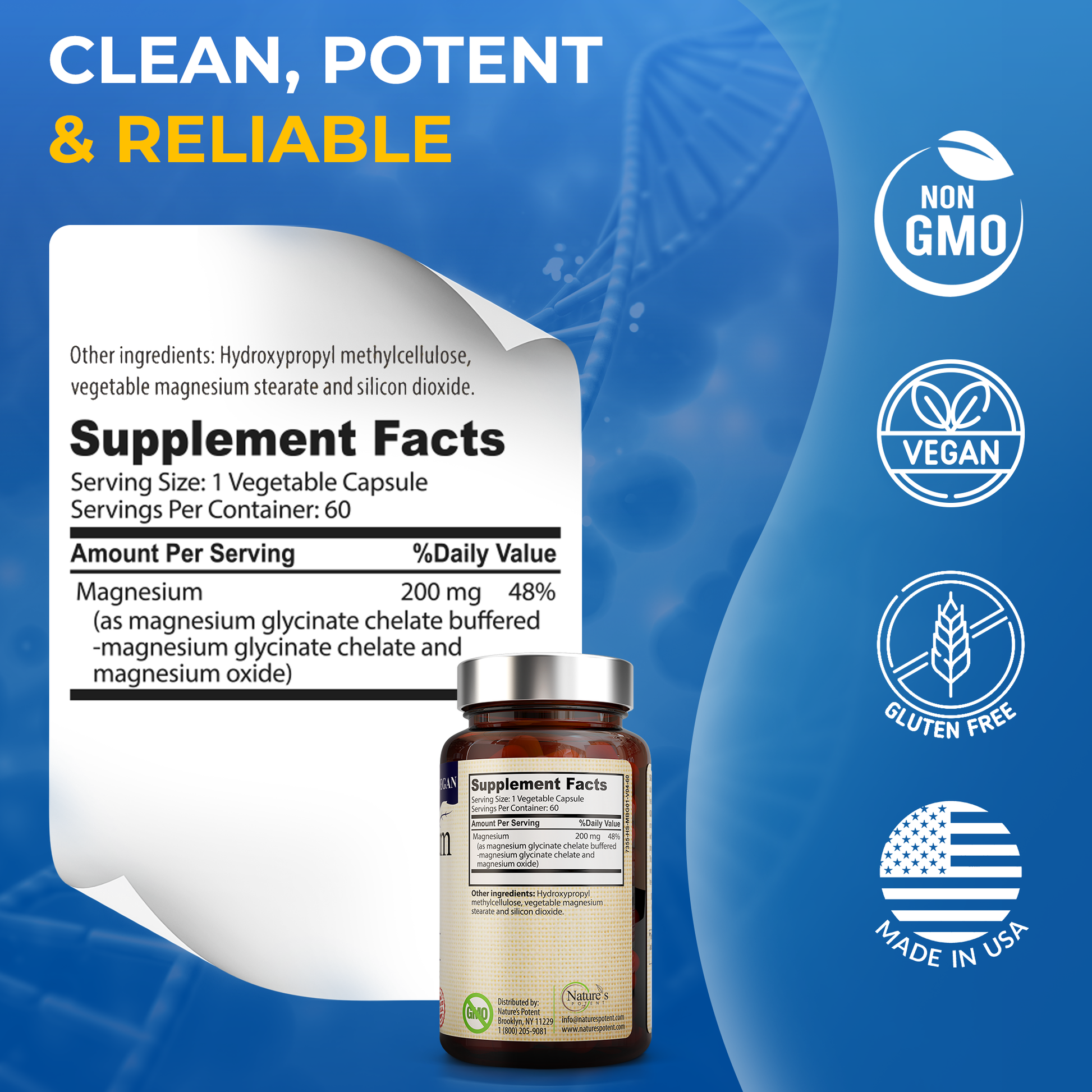 Nature's Potent magnesium supplement bottle label