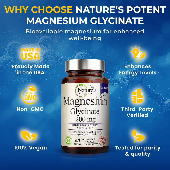 Magnesium glycinate supplement for relaxation and muscle support
