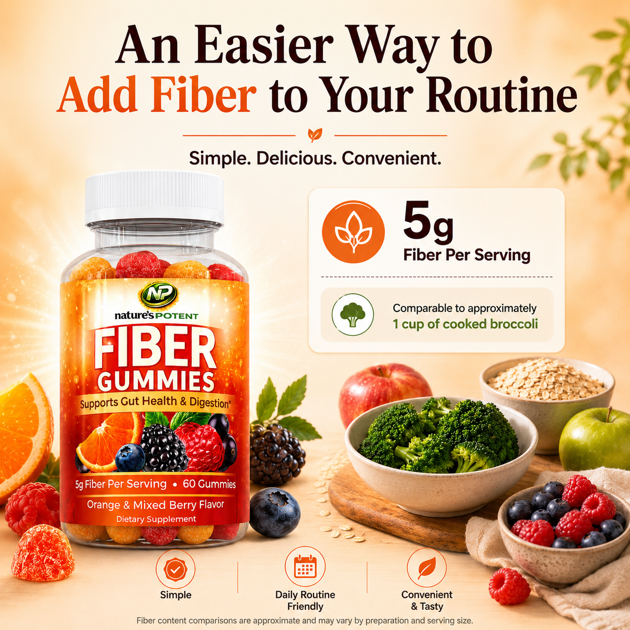 Nature’s Potent Fiber Gummies – Delicious Daily Prebiotic Fiber Gummies