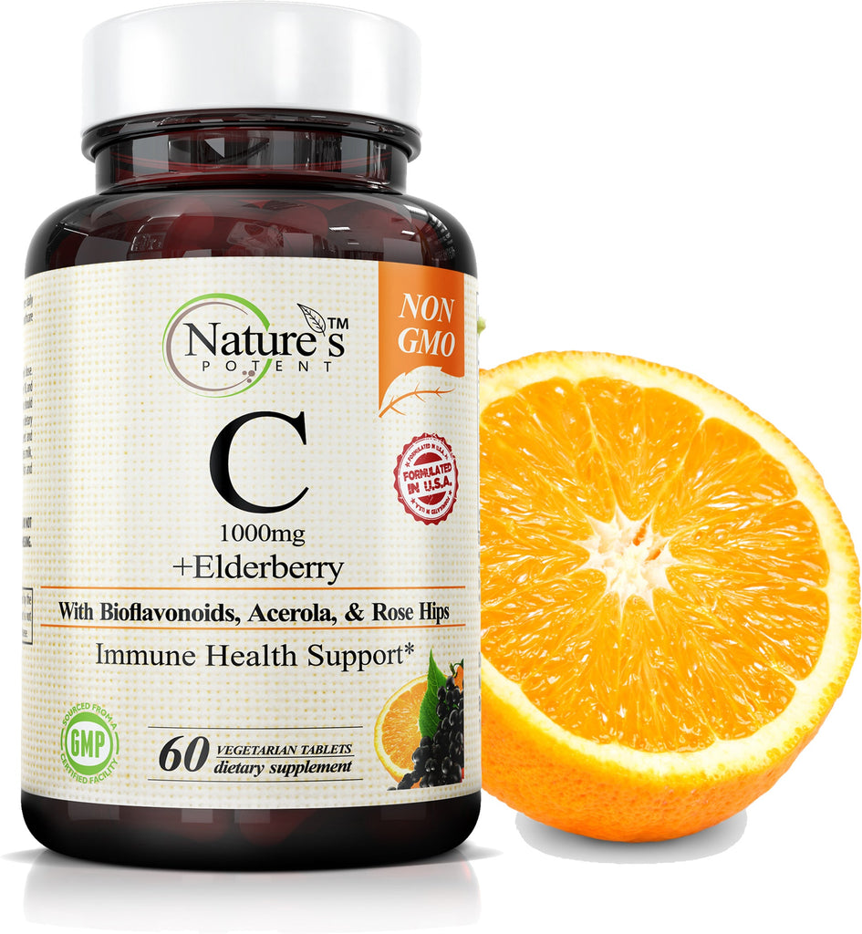 Vitamin C 1000mg & Elderberry, Non-GMO | Vegetarian Tablets | 60 Servings