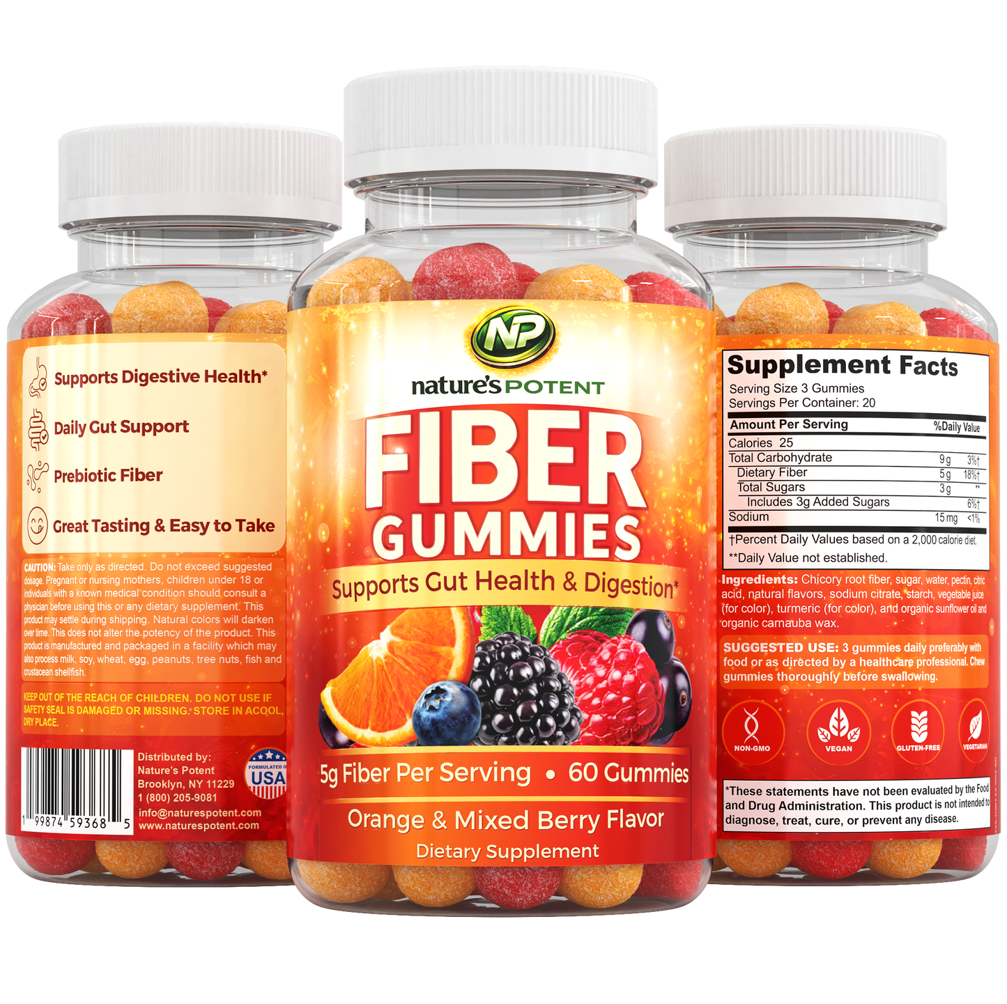 Nature’s Potent Fiber Gummies – Delicious Daily Prebiotic Fiber Gummies