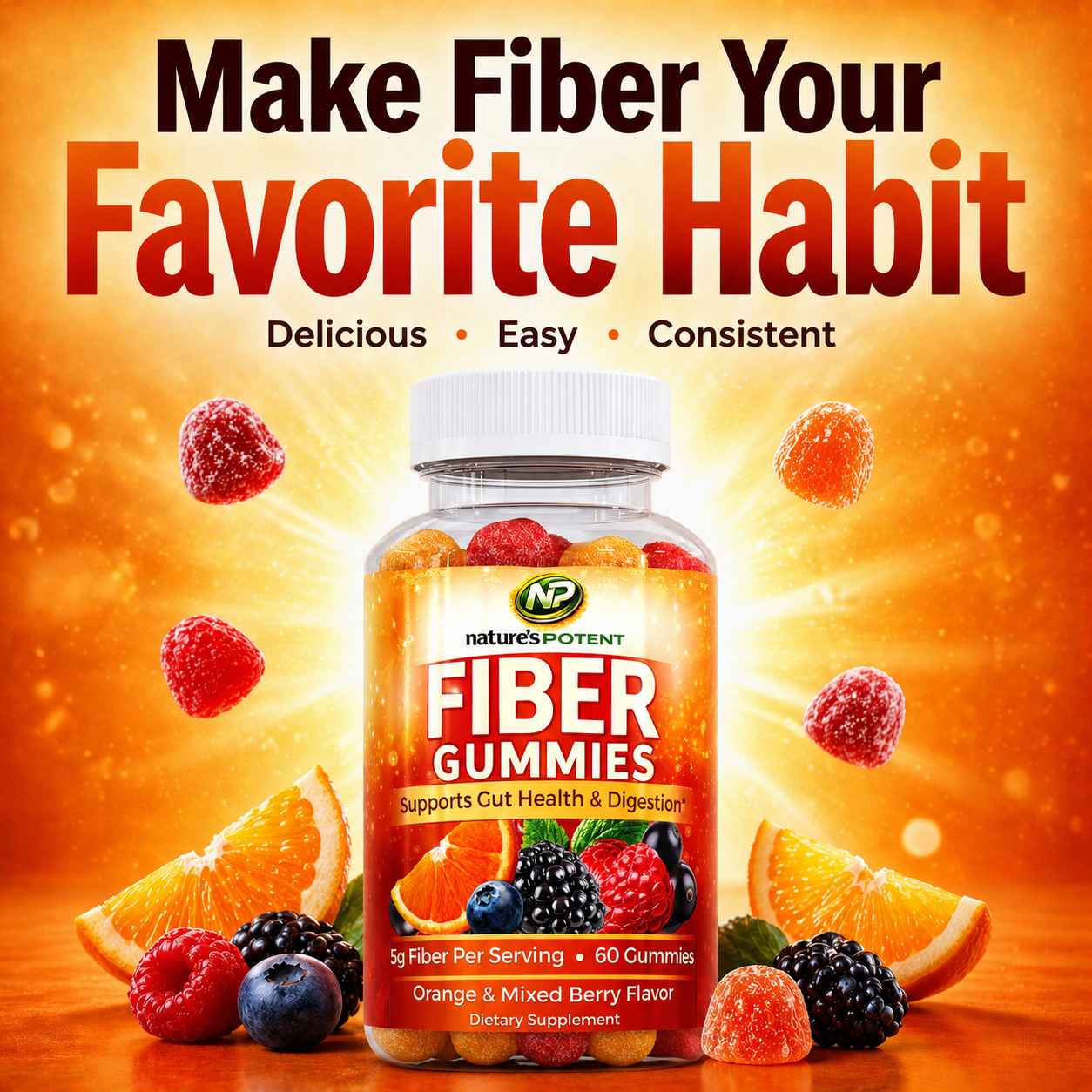 Nature’s Potent Fiber Gummies – Delicious Daily Prebiotic Fiber Gummies