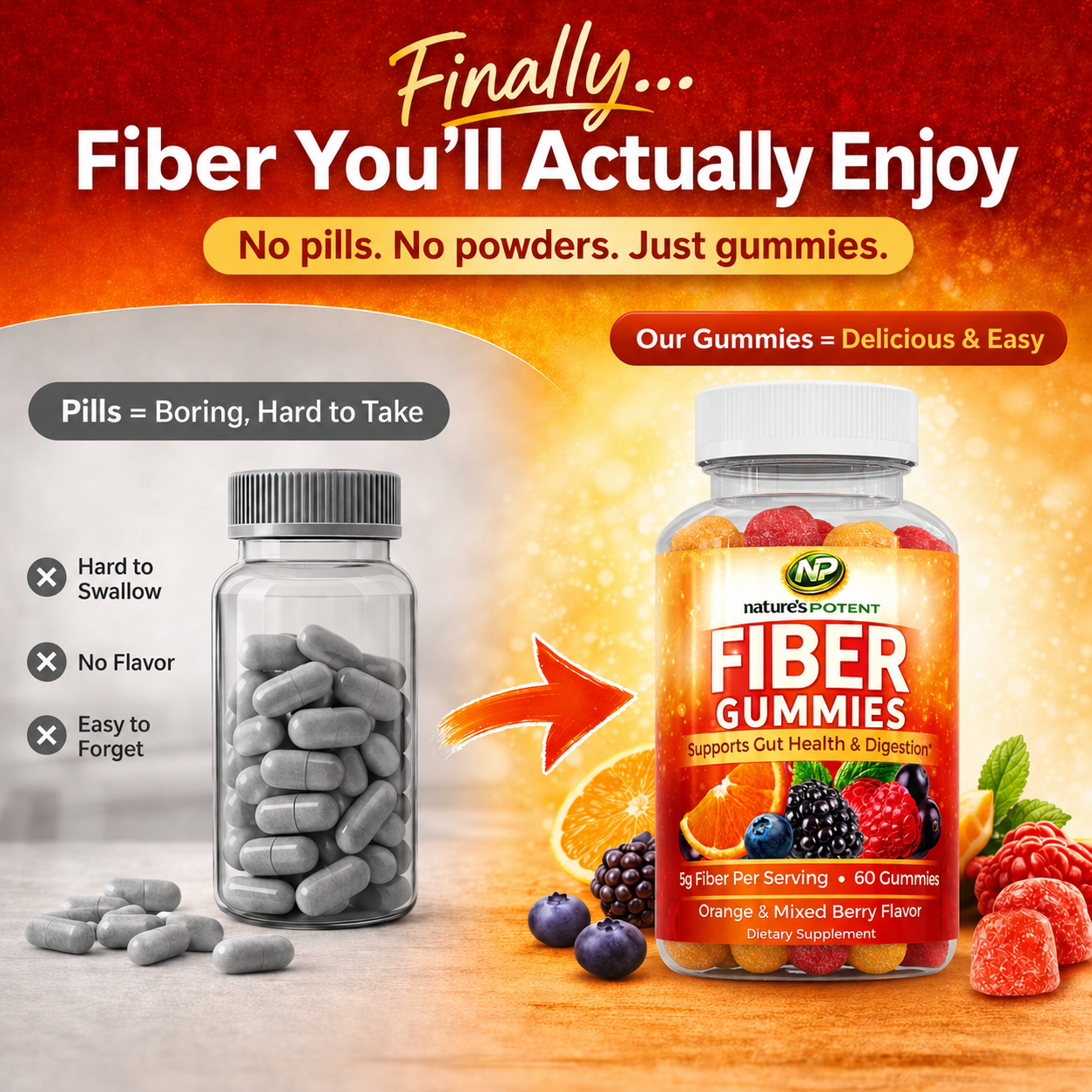Nature’s Potent Fiber Gummies – Delicious Daily Prebiotic Fiber Gummies