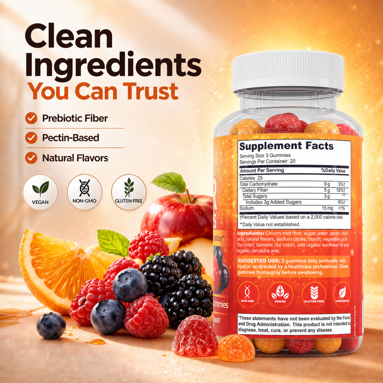 Nature’s Potent Fiber Gummies – Delicious Daily Prebiotic Fiber Gummies