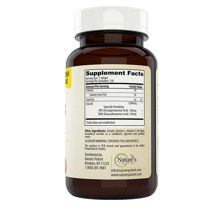 Nature's Potent - 1000mg Omega 3 EPA/DHA Fish Oil, 120 Softgels