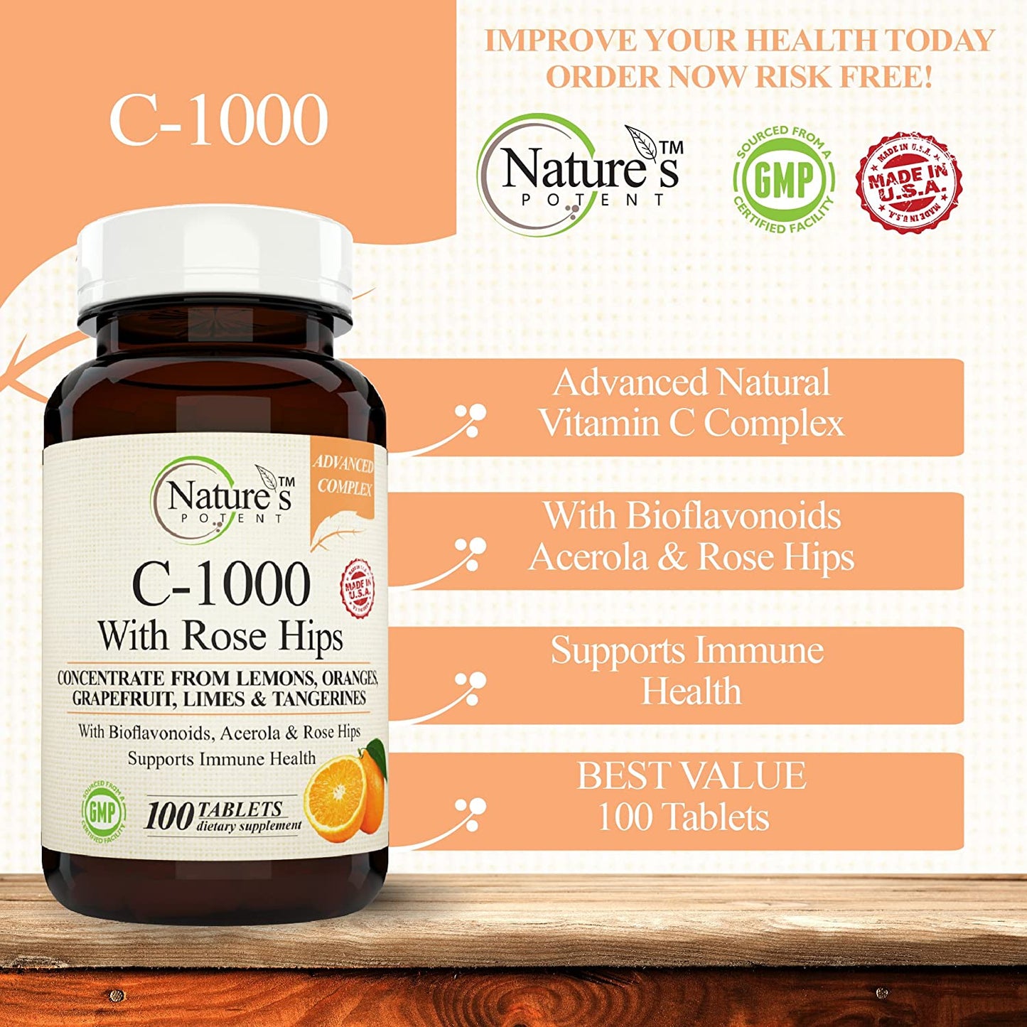Nature's Potent - Zinc 50mg and Vitamin C1000mg Supplement
