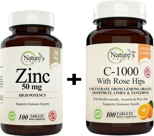 Zinc 50mg + Vitamin C 1000mg Immune System Support (BUNDLE)