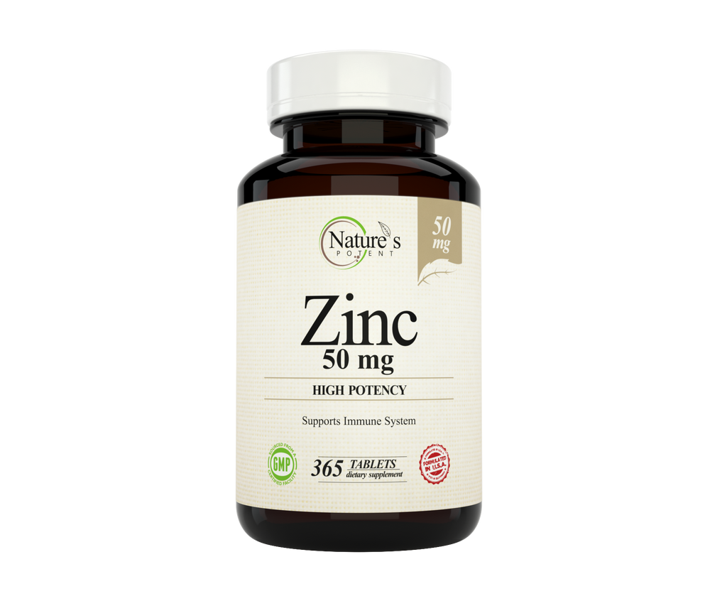 Nature's Potent Zinc 50 mg 1 Year Supply 365 Tablets Immune Support Supplement 