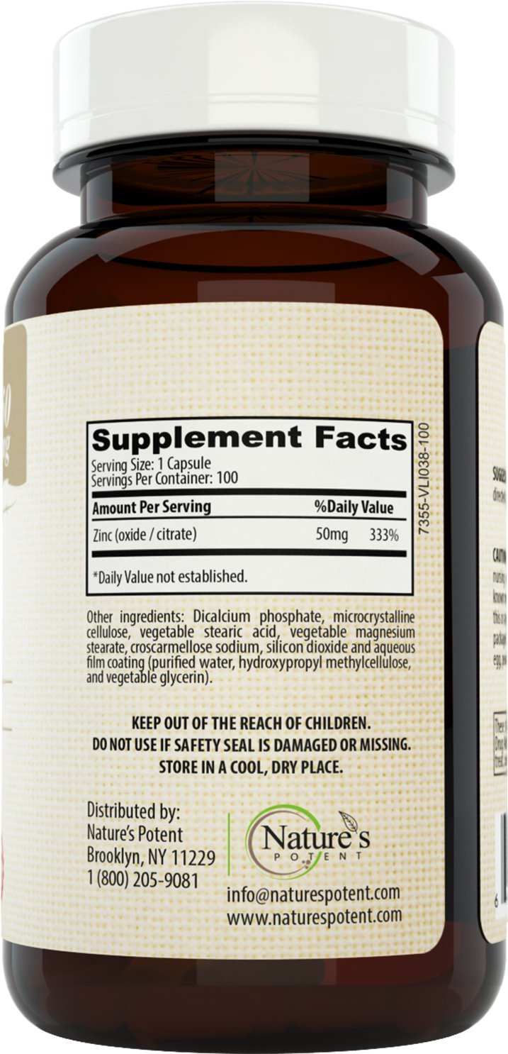 Nature's Potent - Zinc 50mg and Vitamin C1000mg Supplement