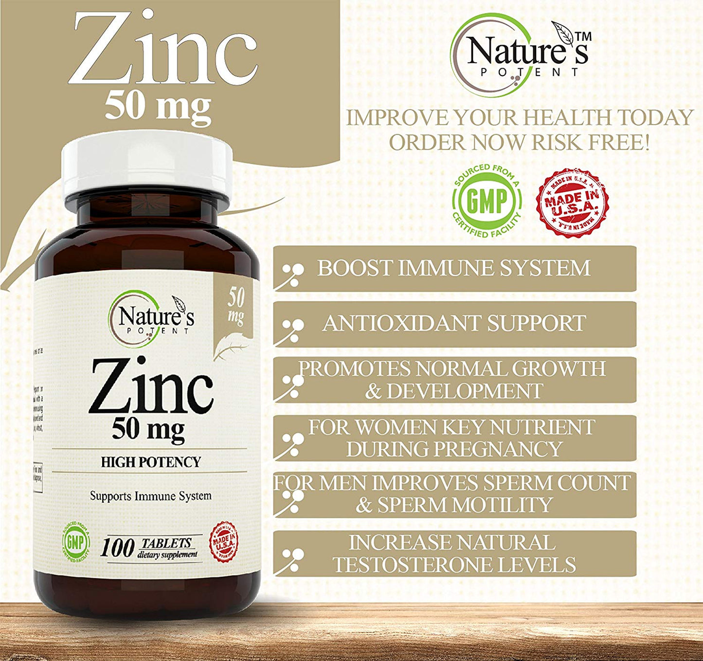 Nature's Potent - Zinc 50mg and Vitamin C1000mg Supplement