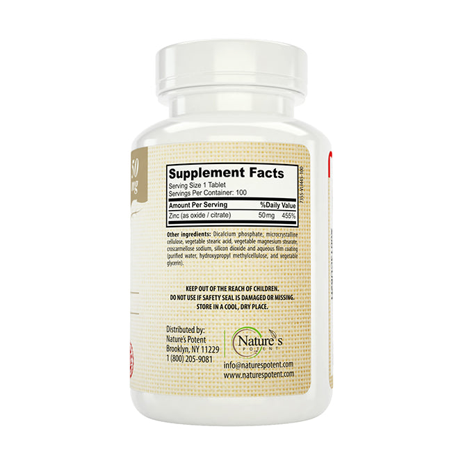 Zinc Supplement 50mg Ingredients 